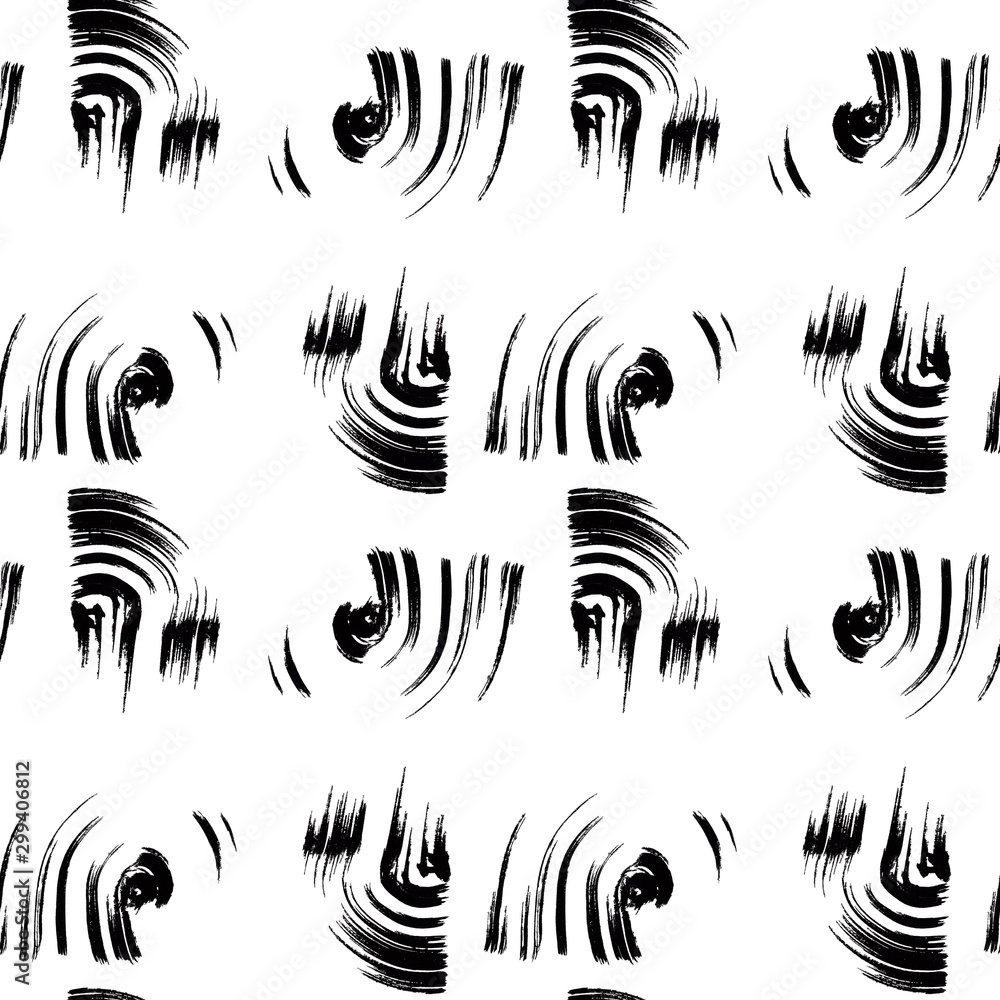 Fototapeta premium Seamless pattern with hand drawn black brush strokes on white background. Design for textile, wrapping, wallpaper