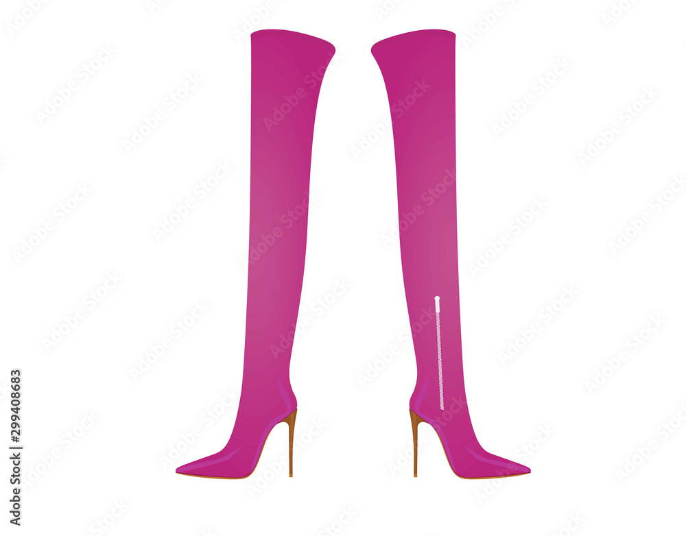 Purple women long boot. high heel. vector illustration Purple women long boot. high heel. vector illustration