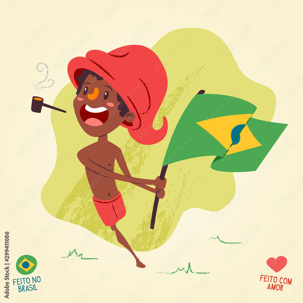 Vecteur Stock Saci Perere, one-legged rowdy boy holding brazilian flag -  legend of the brazilian folklore | Adobe Stock