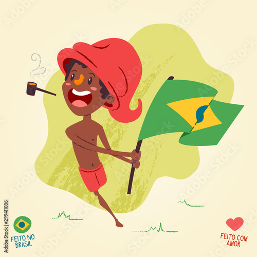 Saci Perere, one-legged rowdy boy holding brazilian flag - legend of the brazilian folklore