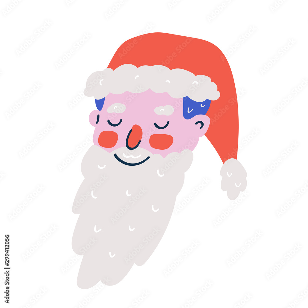 Simple vector icon with santa claus face with white bear and red hat with bombom, cute modern character avatar, good as card, banner or logo. Flat caute doodle cartoon style. Simple vector icon with santa claus face with white bear and red hat with bombom, cute modern character avatar, good as card, banner or logo. Flat caute doodle cartoon style.