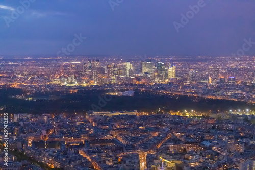 Panorama of Paris in the evening from the height of bird flight at sunset © sunfreez