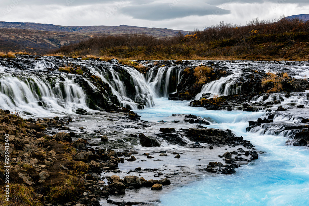 Brúarfoss waterfall Iceland in autumn.