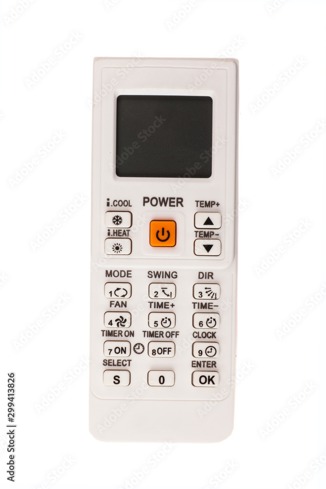 Air conditioner remote control on white background Air conditioner remote control on white background