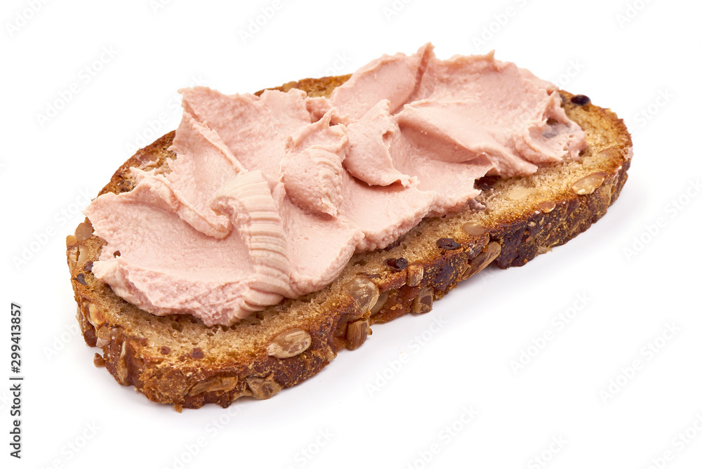 Chicken liver pate sandwich, isolated on white background Chicken liver pate sandwich, isolated on white background