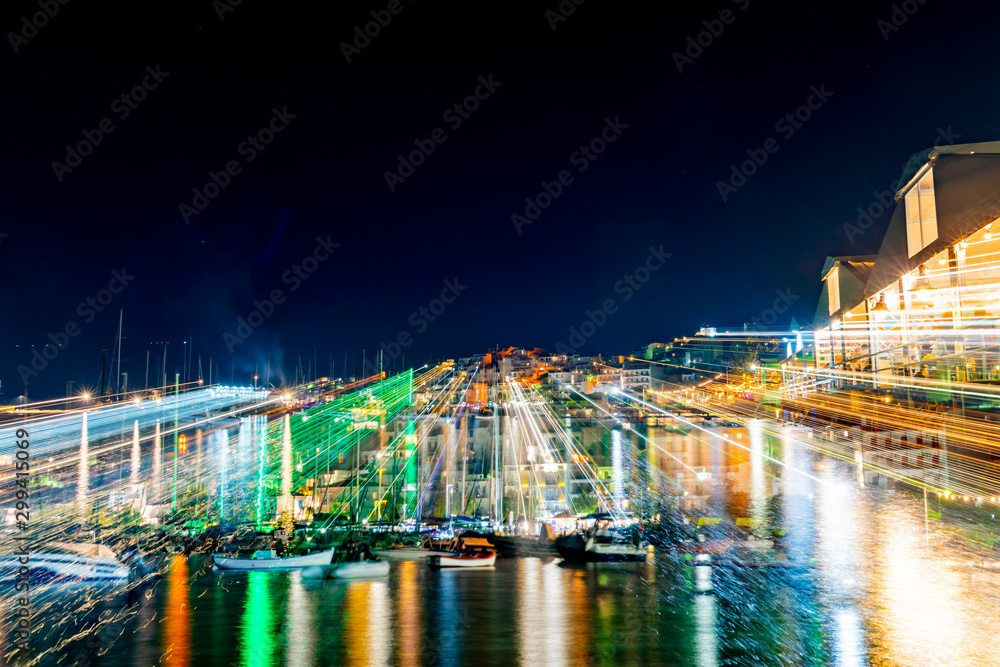 Fototapeta premium Night scenes of Skiathos town and harbour