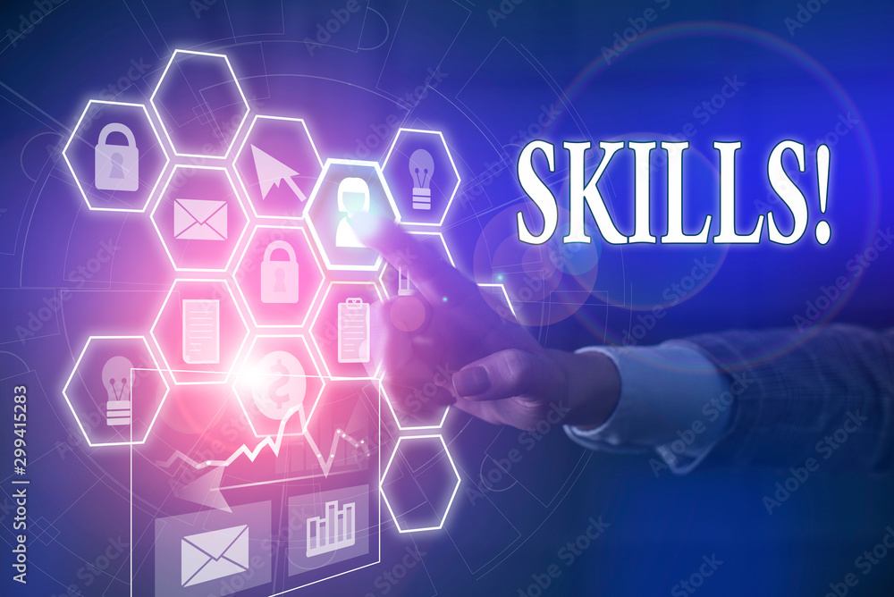 Writing note showing Skills. Business concept for ability do something very well by nature Picture photo network scheme with modern smart device Writing note showing Skills. Business concept for ability do something very well by nature Picture photo network scheme with modern smart device