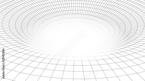 Fototapeta Naklejka Na Ścianę i Meble -  Wireframe abstract tunnel. 3D vector wormhole with a mesh structure. Gradient tunnel.