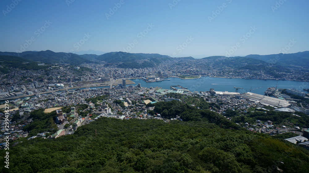 Panoramic aerial views of Nagasaki city from the mount Inasa observation platform, Kyushu, Japan.