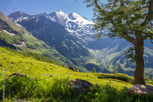 The valley of Grossglockner mountains in Austria.