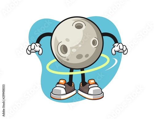 Moon spinning a hula hoop cartoon. Mascot Character vector.