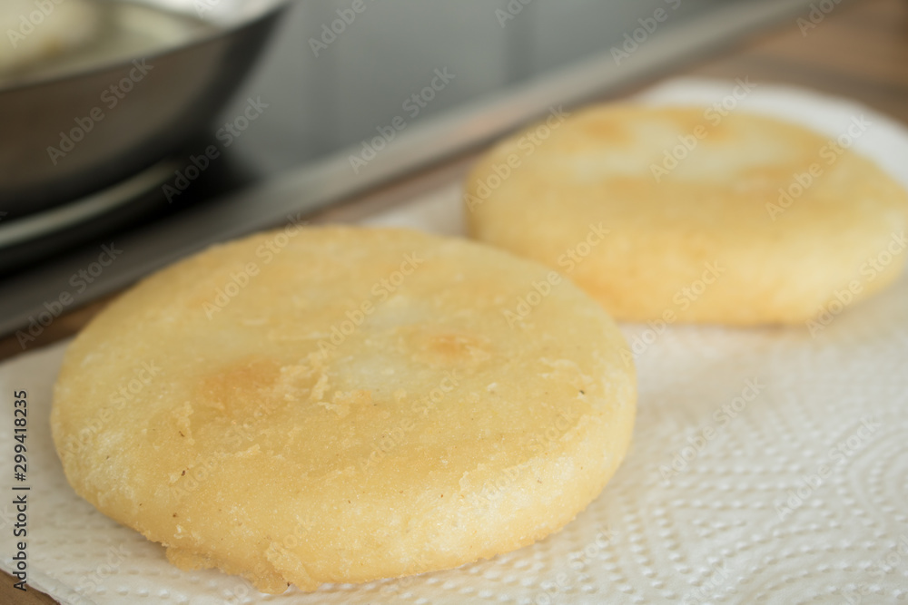 Food photography of deep fried arepas Food photography of deep fried arepas