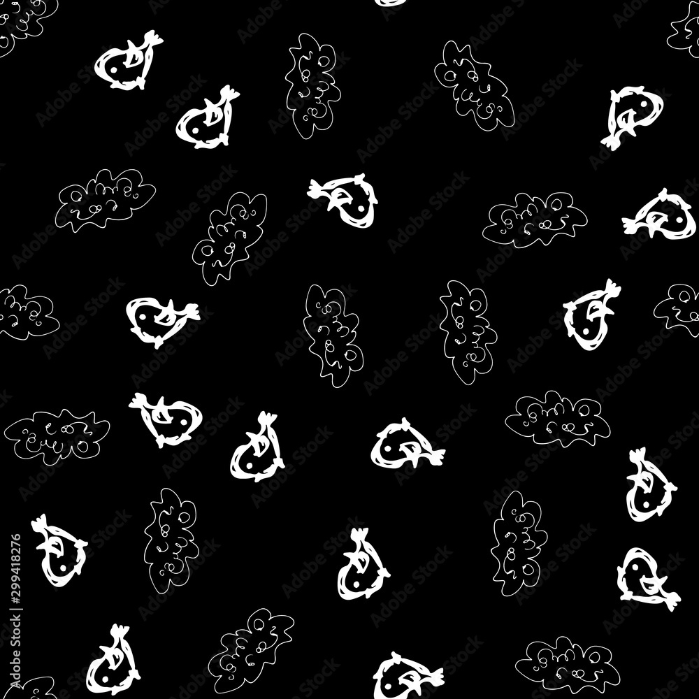 Seamless pattern with blue birds and clouds for wallpaper design. Outline birds and clouds vector illustration. Seamless vector texture. Kids background. Seamless pattern with blue birds and clouds for wallpaper design. Outline birds and clouds vector illustration. Seamless vector texture. Kids background.