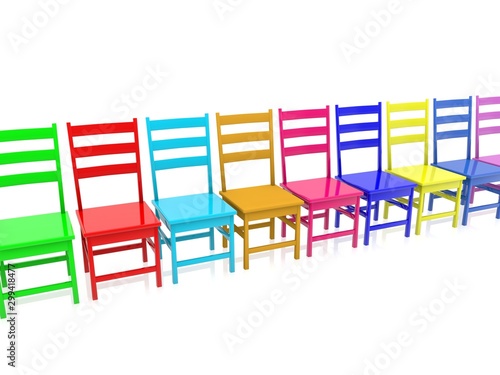 Chairs of different colors in one row