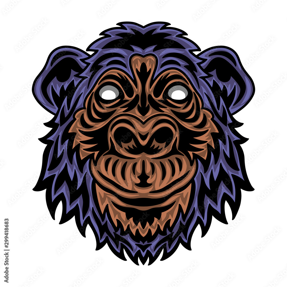 Vintage Chimpanzee face. Heading vintage style Isolated on a white background.