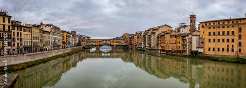 Early winter morning in Florence. Rain In The Old Town. view of the oldest city in Italy Medieval city. Ponte Vecchio in Florence