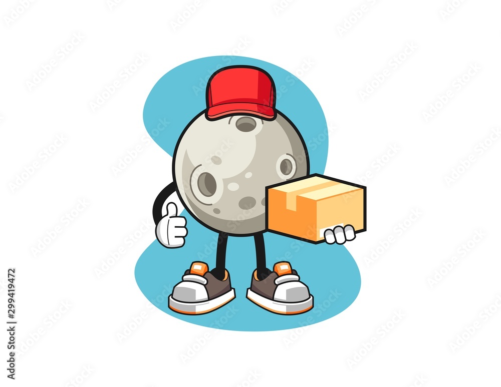 Fototapeta premium Moon courier cartoon. Mascot Character vector.