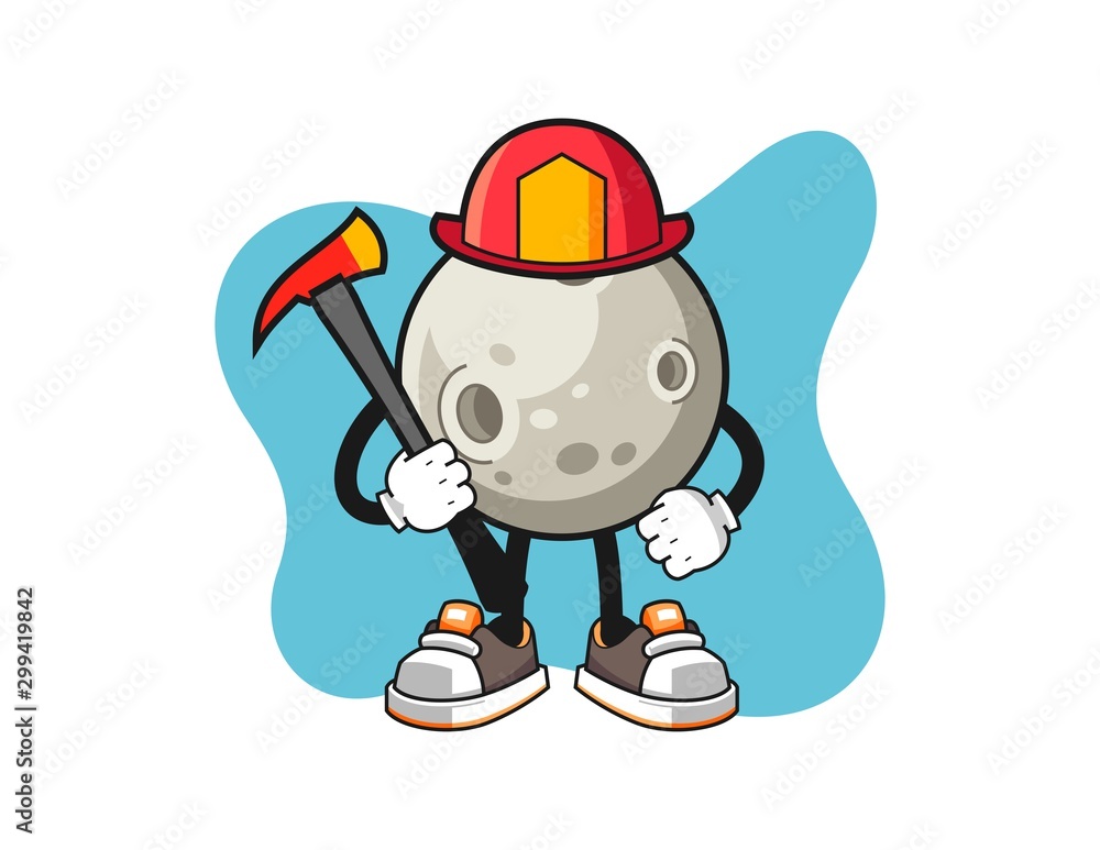 Moon firefighter cartoon. Mascot Character vector. Moon firefighter cartoon. Mascot Character vector.