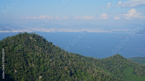 Panoramic view from the top of mountain Misen on Miyajima island in Japan. photo