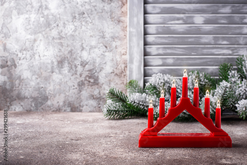 Traditional Swedish candlestick with seven candles photo