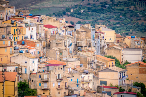 Landscape with old houses of Mountainous Sicilian town Gagliano Castelferrato, Italy