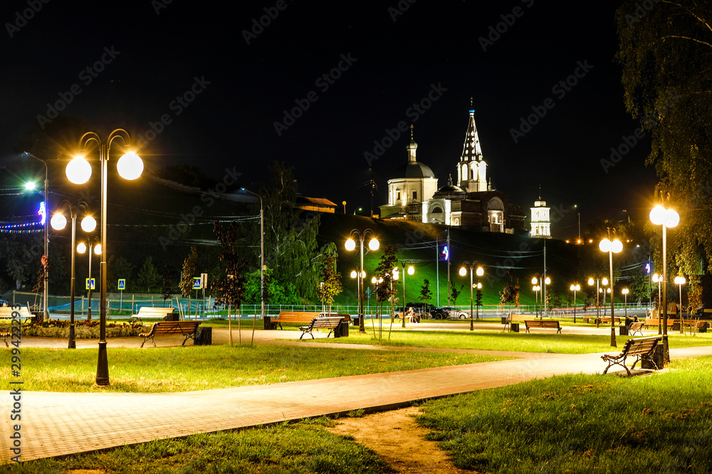 Moscow region, Serpukhov - August, 28, 2019: night landscape of the city of Serpukhov, Russia