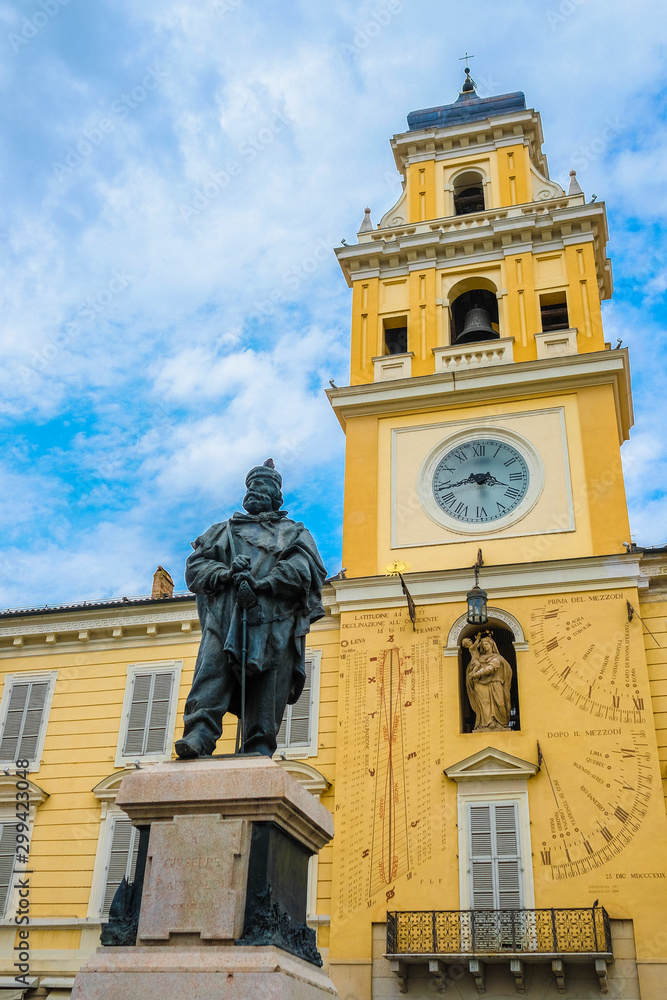 Parma, Italy - July, 15, 2019: Statue of Giuseppe Garibaldi in Parma, Italy
