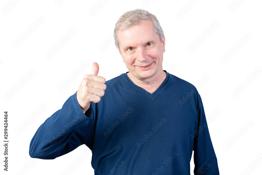 © Artsiom P - Elderly man shows thumbs up. Isolated on a white background.