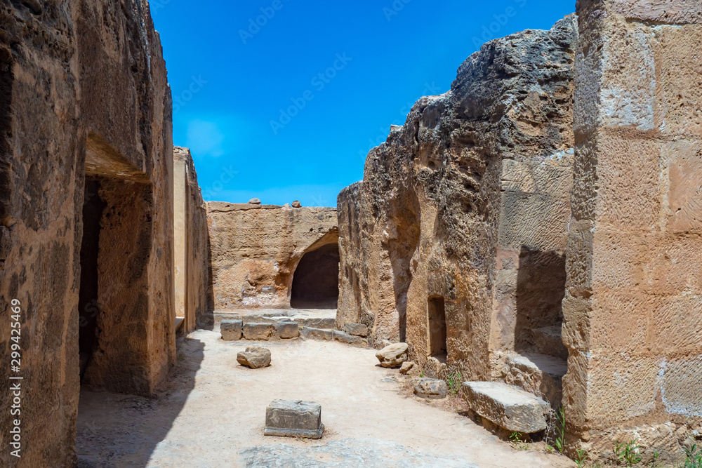 Cyprus. Paphos. Archaeological Museum. Stone walls. Antique city in the Mediterranean. Ancient Ruins in Paphos. The streets of the ancient city. Museums in Cyprus. Travel to island of Cyprus.