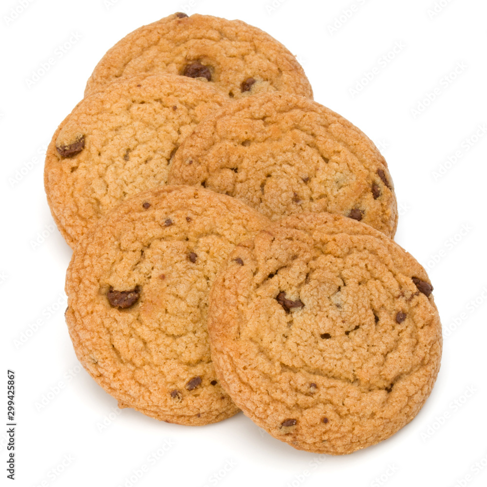 Chocolate chip cookies isolated over white background. Sweet biscuits. Homemade pastry.. Chocolate chip cookies isolated over white background. Sweet biscuits. Homemade pastry..