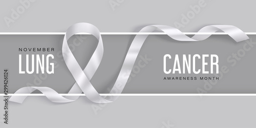 Lung cancer awareness month vector banner with photorealistic white ribbon