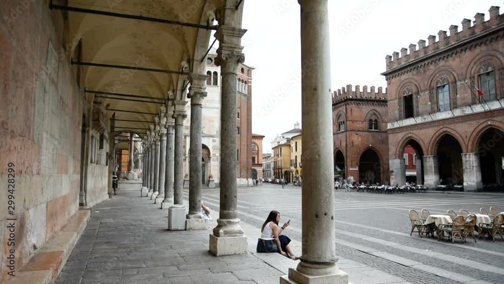 Cremona, Italy, view of the City Hall square from the arcade Cremona, Italy, view of the City Hall square from the arcade