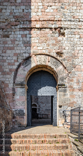 The medieval castle of the ancient village of Narni. Umbria, Terni, Italy. The stone walls of the fortress. The entrance gate.