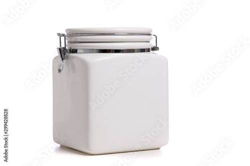 Canvas Print White ceramic cookie Jar on white background with copy space