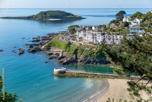 Looe Banjo Pier Hannafore and Looe Island in the morning sun