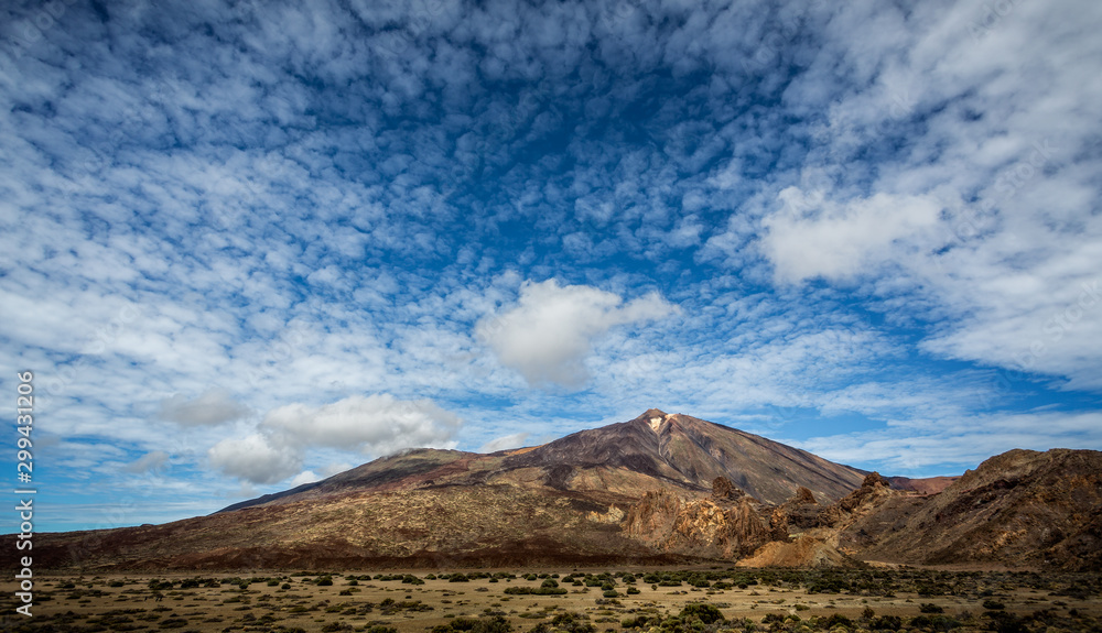Dramatic sky over  volcanic Mount Teide in Tenerife