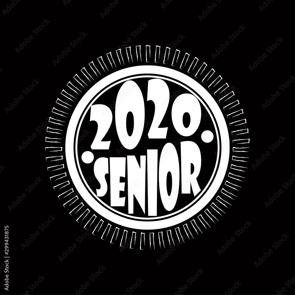 Stylish design for printing on high school graduation clothes. The senior design in the form of a print on a t-shirt. Logo on a dark background for graduation.