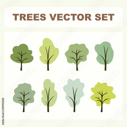 Set of abstract stylized trees for parks and forest. Natural illustration.