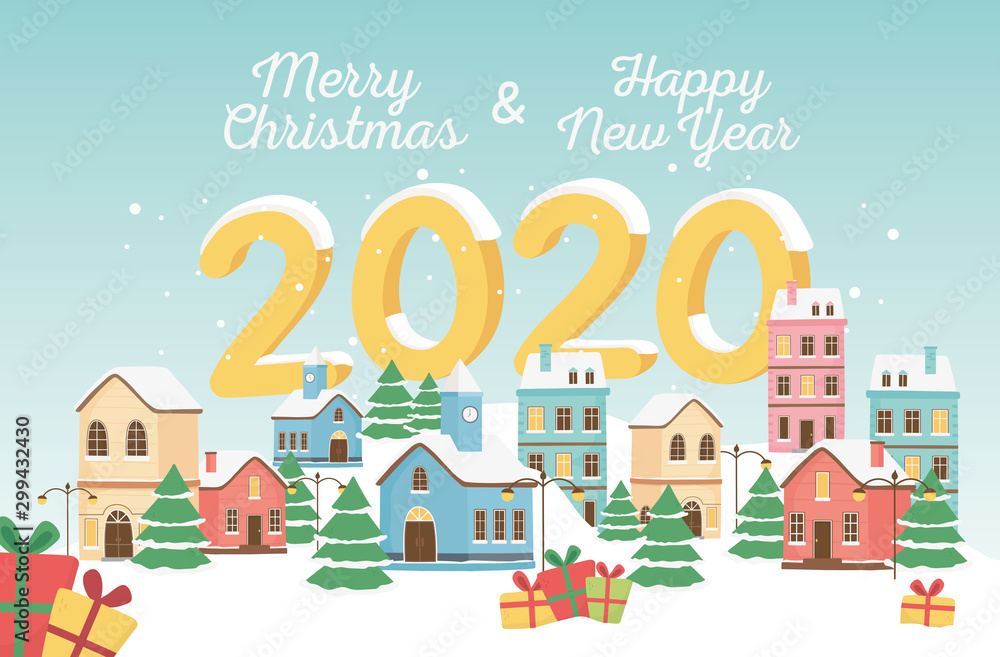 merry christmas and happy new year 2020 greeting card