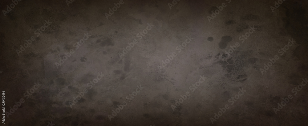 Old vintage brown background in dark coffee colors with black border and distressed grunge texture and paint stains