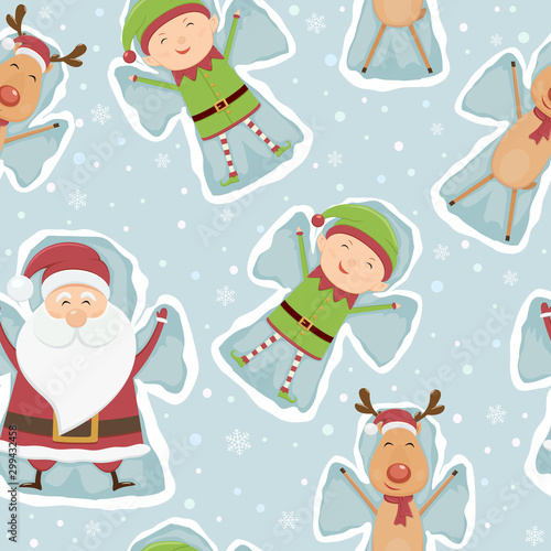 Christmas Seamless Background with Snow Angels