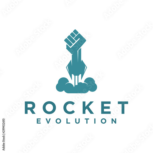 Rocket hand modern future technology evolution logo simple minimalist aero plane space sky.