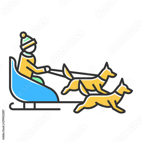 Dog sledding color icon