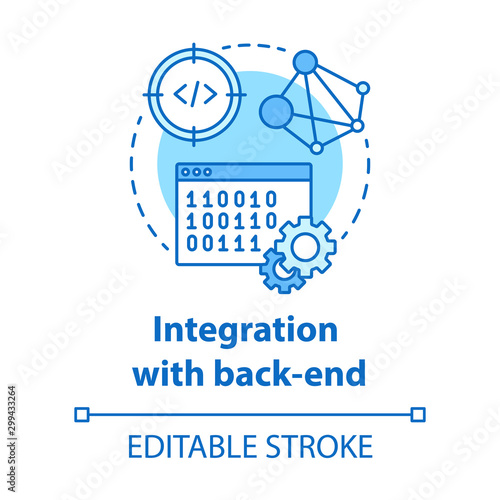 Integration with back-end concept icon. Software development kit idea thin line illustration. Coding and programming, IT project. Program developer. Vector isolated outline drawing. Editable stroke