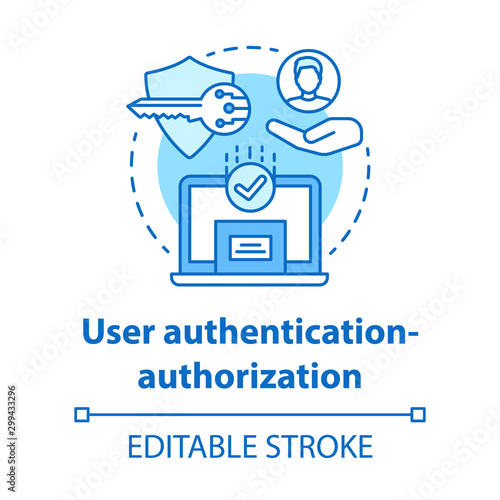 User authentication-authorization concept icon. Software development kit idea thin line illustration. Data encryption. Privacy protection. Vector isolated outline drawing. Editable stroke