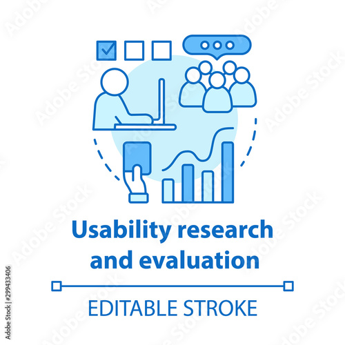 Usability research and evaluation concept icon. Software development idea thin line illustration. Mobile device programming. Application management. Vector isolated outline drawing. Editable stroke