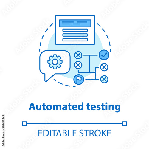 Automated testing concept icon. Software development tools idea thin line illustration. Mobile device programming and coding. Project management. Vector isolated outline drawing. Editable stroke