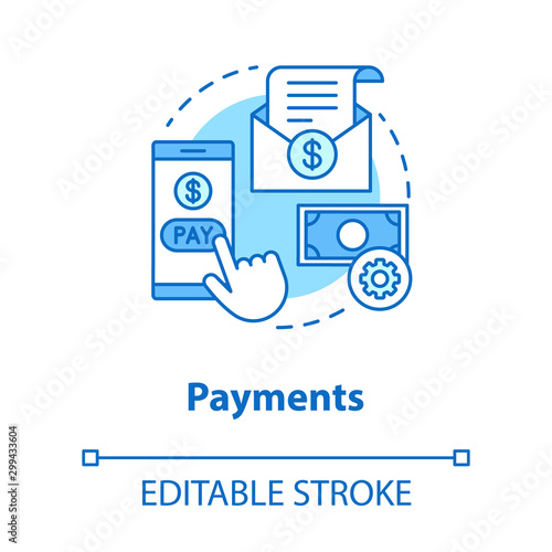 Payments concept icon. Pay online idea thin line illustration. E billing. Financial management app. Expenses tracker. Internet banking transaction. Vector isolated outline drawing. Editable stroke