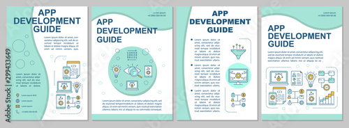 App development guide brochure template. Flyer, booklet, leaflet print, cover design, linear illustrations. Mobile programming. Vector page layouts for magazines, annual reports, advertising posters