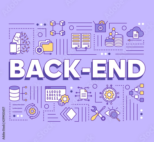 Back-end word concepts banner. Database programming. Web applications development. Presentation, website. Isolated lettering typography idea with linear icons. Vector outline illustration